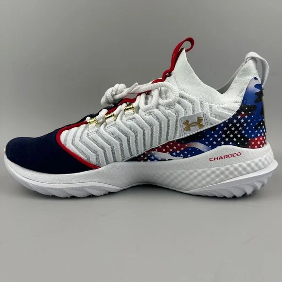 Under Armour Harper 9 Turf Baseball Shoes Mens Size 11.5 Red White Blue USA NEW - Picture 2 of 6